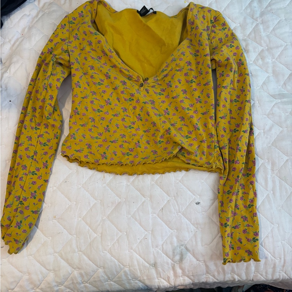 Forever 21 Yellow Floral Long Sleeve Top
